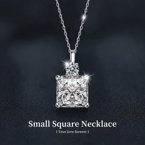 Minimalist 925 Sterling Silver Square Moissanite Pendant Necklace For Women Princess Cut D Color VVS1 Gemstone Jewelry Gift