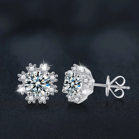 S925 Sterlingsilber Romantische Schneeflocke Moissanit Ohrstecker D Farbe Elegante Mode Schmuck Für Damen Geschenk