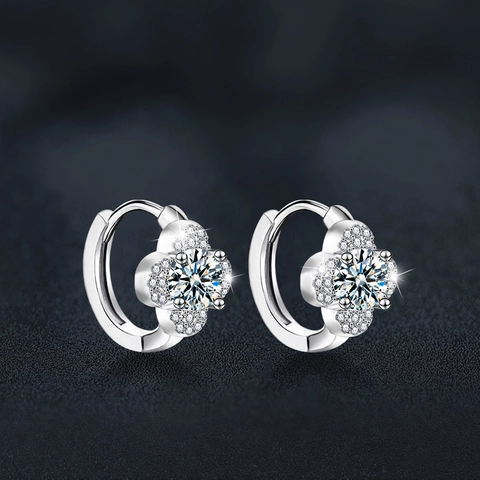 Orecchini a Bottone Quadrifoglio in Argento Sterling S925 Con Moissanite per Donna Gioielli Fiore Scintillanti Regalo