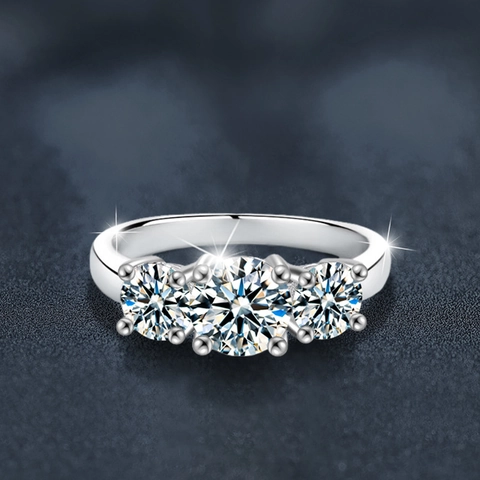 Luxus S925 Sterling Silber Drei Steine Ring Für Damen Elegant Moissanit Verlobung Jahrestag Feiner Schmuck Ring Geschenk