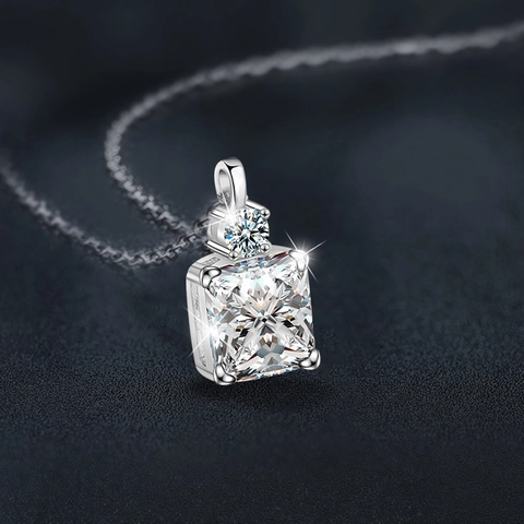 Minimalist 925 Sterling Silver Square Moissanite Pendant Necklace For Women Princess Cut D Color VVS1 Gemstone Jewelry Gift