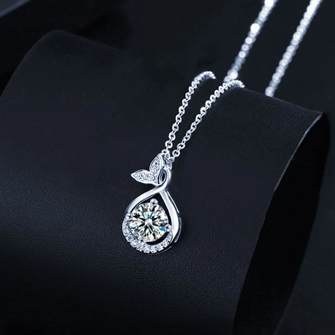 925 Sterling Silver Moissanite Fishtail Pendant Necklace For Women Minimalist D Color Moissanite Clavicle Chain Jewelry Gift