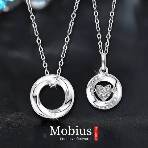 925 Sterlingsilber Möbius Paar Halskette Für Herren Damen Moissanit Herz Anhänger Ankerkette Mode Commute Schmuck Valentinstag Geschenk