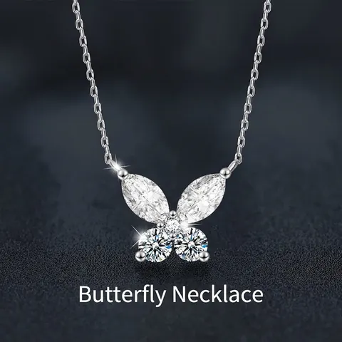 S925 Sterling Silver Moissanite Butterfly Necklace For Women D Color VVS1 Korean Minimalist Inlaid Clavicle Chain Jewelry Gift