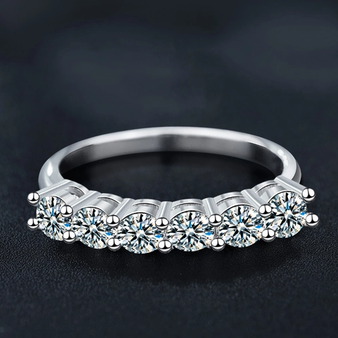 925 Sterling Silver Moissanite Row Ring For Women D Color VVS1 Round Brilliant Cut 7 Stones Full Diamond Eternity Ring Anniversary Jewelry Gift