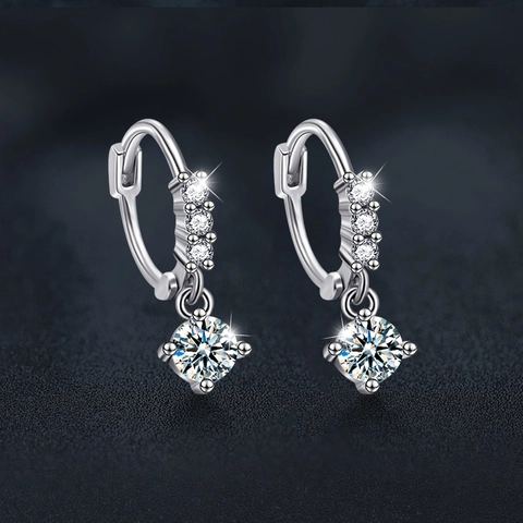 925 Sterling Silver Moissanite Drop Hoop Earrings For Women Luxury 4-Prong Round Dangle Jewelry With GRA Certificate