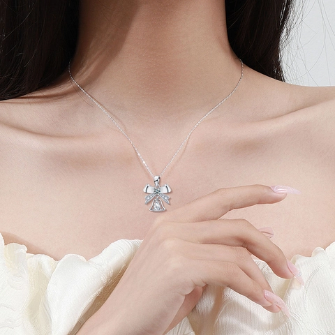 925 Sterling Silver Moissanite Necklace Elegant Bowknot Bell Pendant Necklace Pear Cut Moissanite Autumn Clavicle Chain Jewelry For Women Christmas Gift