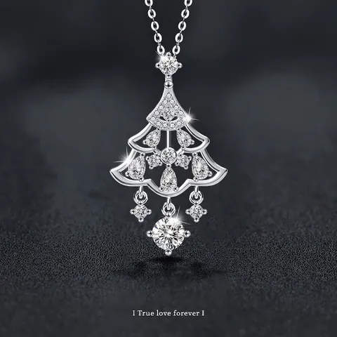 Moissanite Christmas Tree Pendant Necklace 925 Sterling Silver D Color VVS1 With GRA Certificate Tassel Xmas Jewelry For Women