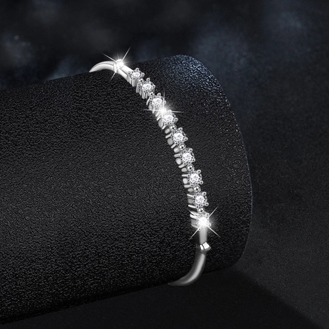 Elegant S925 Sterling Silver Moissanite Row Drill Bangle Adjustable Women Jewelry D Color VVS1 Round Stone Bracelet