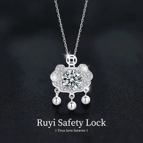 S925 Sterling Silver Moissanite Ruyi Safety Lock Κολιέ για Γυναίκες Κινεζικού Στυλ Μενταγιόν Moissanite Ενός Καρατίου Κοσμήματα