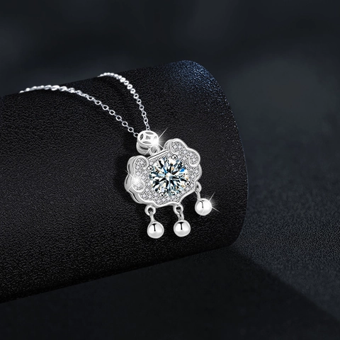 S925 Sterling Silver Moissanite Ruyi Safety Lock Κολιέ για Γυναίκες Κινεζικού Στυλ Μενταγιόν Moissanite Ενός Καρατίου Κοσμήματα