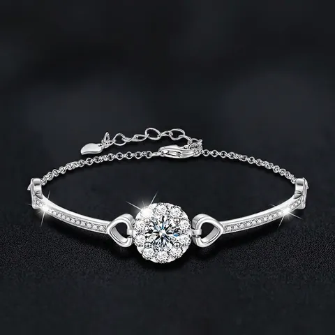 925 Sterling Silver Moissanite Bracelet For Women Elegant Heart Snowflake Design Adjustable Luxury Jewelry Wedding Gift Bracelet