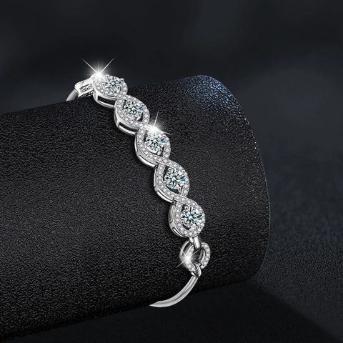 S925 Sterling Silver Moissanite Bracelet For Women Infinity Design Adjustable Chain High Quality Jewelry Wedding Gift