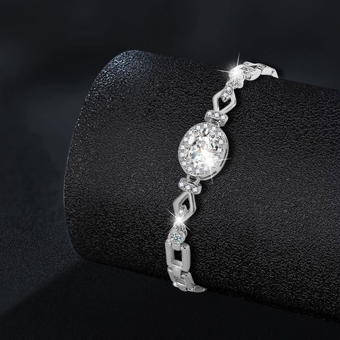 925 Sterling Silver Moissanite Bracelet For Women 1ct Oval Egg Shape Halo Inlaid Geometric Chain Adjustable Jewelry Gift