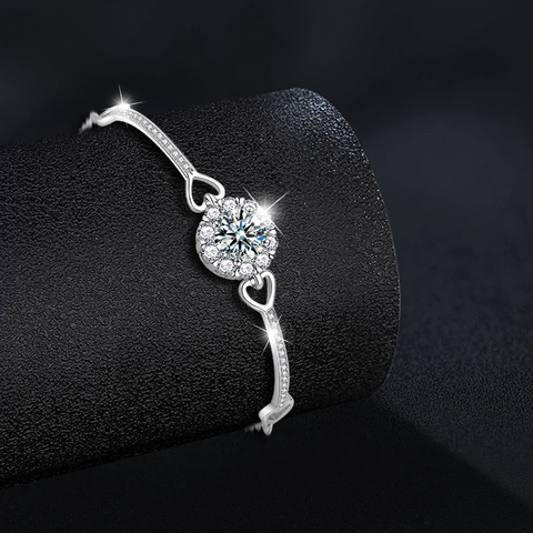 925 Sterling Silver Moissanite Bracelet For Women Elegant Heart Snowflake Design Adjustable Luxury Jewelry Wedding Gift Bracelet