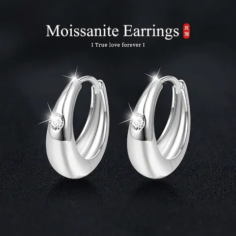 Luxury S925 Sterling Silver Moissanite Huggie Hoop Earrings For Women Minimalist U-Shaped D-Color VVS1 Moissanite Jewelry