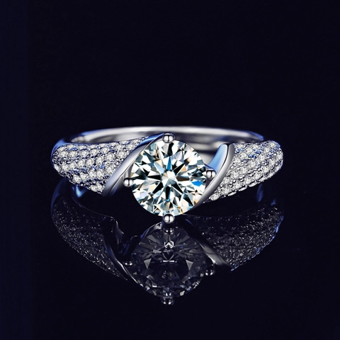 S925 Sterling Zilveren Moissaniet Ring Voor Dames Pavé Ronde Slijpvorm Bruiloft Verloving Luxe Sieraden