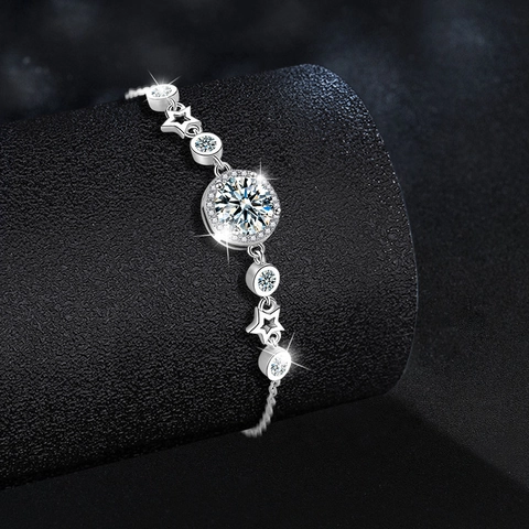 Moissanite 925 Sterling Silver Star Bracelet For Women D Color Bezel Setting Adjustable Chain Fine Jewelry With Certificate
