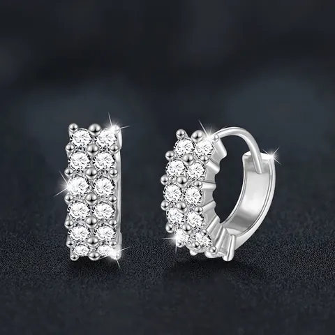 Luxury 925 Sterling Silver Moissanite Hoop Earrings For Women Double Row Pave D Color Moissanite Fashion Jewelry Gift