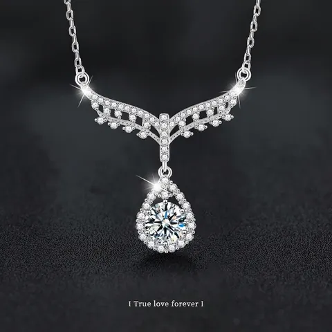 Lussuosa Collana Con Ciondolo In Argento Sterling S925 Ali Di Angelo Goccia D'Acqua Moissanite Eleganti Gioielli Placcati Platino Per Donna
