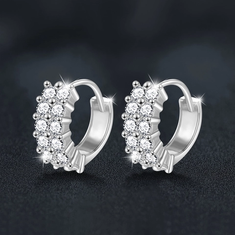 Luxury 925 Sterling Silver Moissanite Hoop Earrings For Women Double Row Pave D Color Moissanite Fashion Jewelry Gift