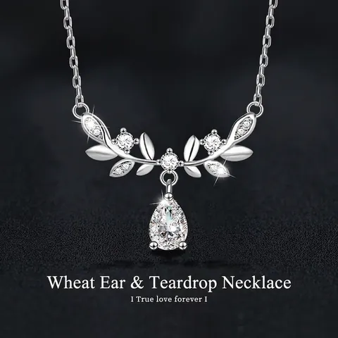 S925 Sterling Zilver Korenaar Waterdruppel Halsketting Voor Dames 0.8ct Moissaniet Hanger Sleutelbeen Ketting Botanische Sieraden