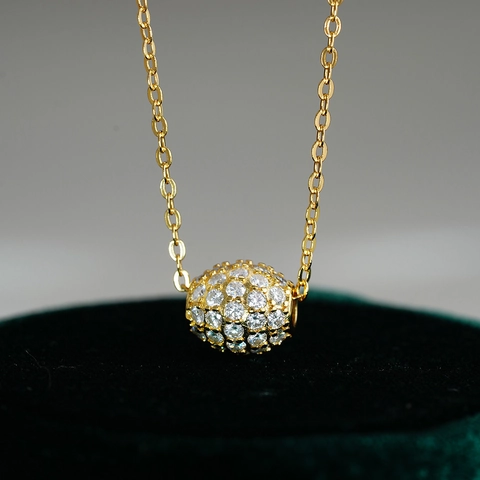 Luxus 925 Sterlingsilber Moissanit Halskette Für Damen Vergoldet Rund Pave Moissanit Glückskugel Anhänger Schmuck