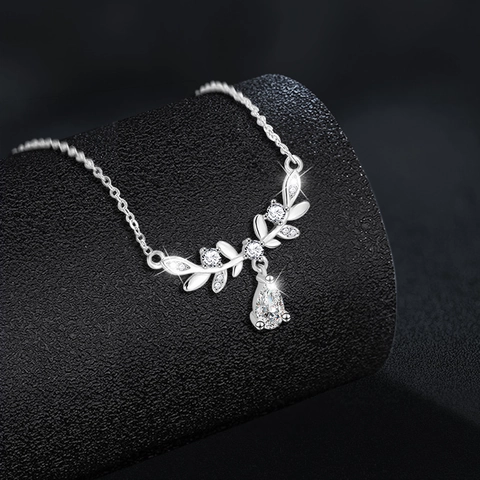 S925 Sterling Silver Wheat Ear Water Drop Necklace For Women 0.8ct Moissanite Pendant Clavicle Chain Botanical Fine Jewelry