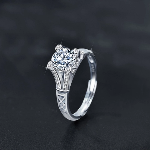 Δαχτυλίδι Αρραβώνων Moissanite από Ασήμι S925 Πύργος του Άιφελ για Γυναίκες Ρυθμιζόμενο Κούφιο Σχέδιο Πολυτελές Δαχτυλίδι