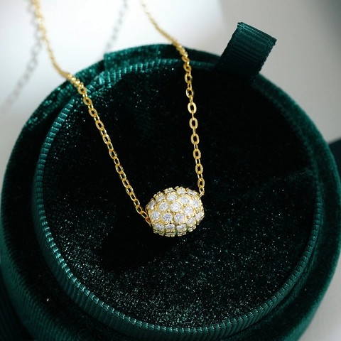 Luxus 925 Sterlingsilber Moissanit Halskette Für Damen Vergoldet Rund Pave Moissanit Glückskugel Anhänger Schmuck