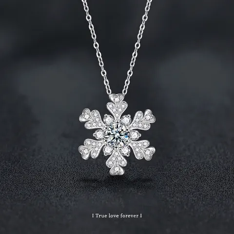 Collar con Colgante de Copo de Nieve de Moissanita en Plata de Ley S925 para Mujer Elegante Joyería de Navidad Regalo
