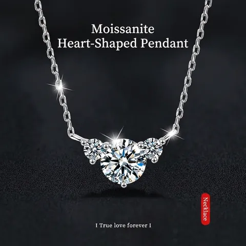 Collana con Ciondolo a Cuore in Argento Sterling 925 per Donna Collana a Tre Pietre in Moissanite da 1 Carato con Certificato GRA