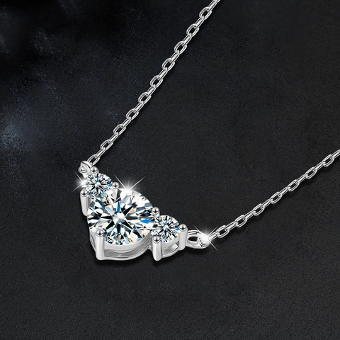 Collana con Ciondolo a Cuore in Argento Sterling 925 per Donna Collana a Tre Pietre in Moissanite da 1 Carato con Certificato GRA