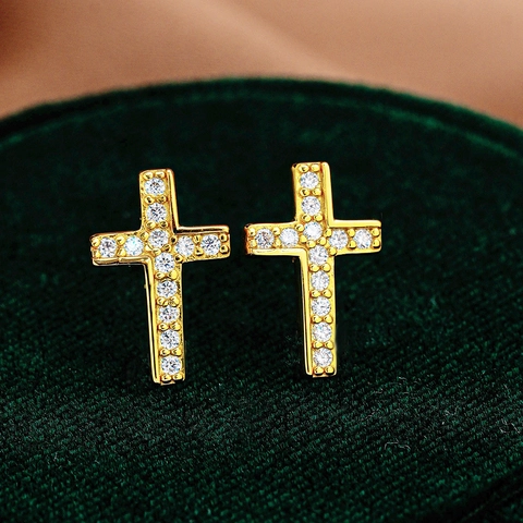 Orecchini a Bottone a Croce in Argento Sterling 925 Intarsiati con Moissanite Gioielli Hip Hop alla Moda per Donna