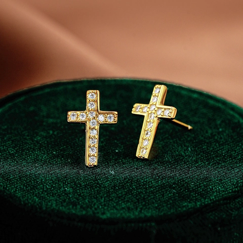 Orecchini a Bottone a Croce in Argento Sterling 925 Intarsiati con Moissanite Gioielli Hip Hop alla Moda per Donna