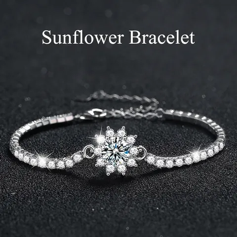 Lussuoso Bracciale Girasole in Argento Sterling S925 per Donna Colore D VVS1 Moissanite Catena Regolabile Con Certificato GRA