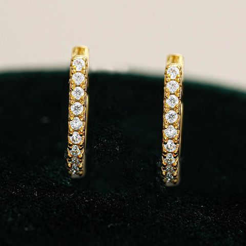 Orecchini a Cerchio in Argento Sterling 925 Moissanite per Donna Placcati Oro con Incastonatura a Fila Piccoli Orecchini Huggie Tondi con Certificato GRA