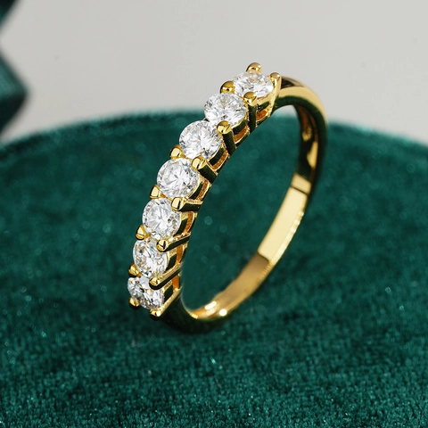 Moissaniet Zeven Stenen Ring 925 Sterling Zilver 18K Verguld Rond Briljant Geslepen Trouwring Voor Dames Elegante Sieraden