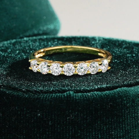 Moissaniet Zeven Stenen Ring 925 Sterling Zilver 18K Verguld Rond Briljant Geslepen Trouwring Voor Dames Elegante Sieraden