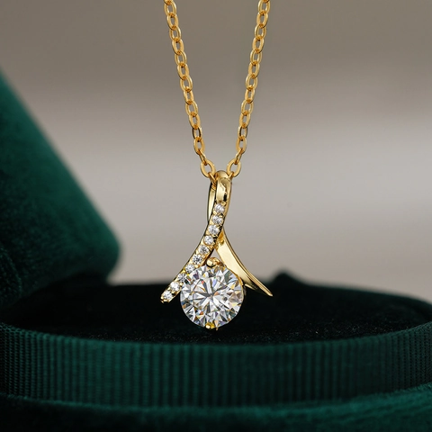925 Sterling Silver Moissanite Necklace for Women 14K Gold Plated Irregular Geometric Ribbon Pendant Necklace Fine Jewelry