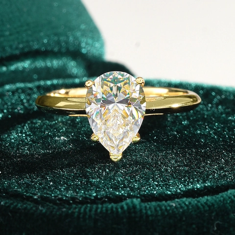 Pear Cut Moissanite Zirconia Ring 18K Gold Plated 925 Sterling Silver Water Drop Engagement Ring For Women Jewelry Gift