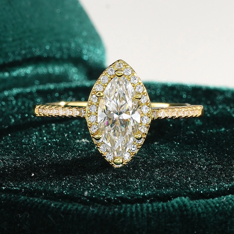Lussuoso Anello Halo in Argento Sterling S925 Placcato Oro 18K con Taglio Marquise Moissanite per Donna Scintillante Anello di Fidanzamento Pavé Gioielli