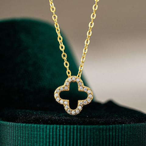 925 Sterling Silver Moissanite Clover Necklace For Women 14K Gold Plated Alhambra Style Pendant D Color Moissanite Jewelry