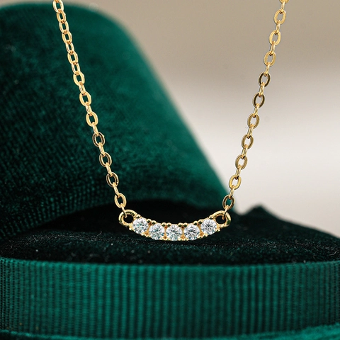 Collana in Argento Sterling 925 Con Moissanite per Donna Placcata in Oro 14K Pendente a Forma di Sorriso Gioielli Moda