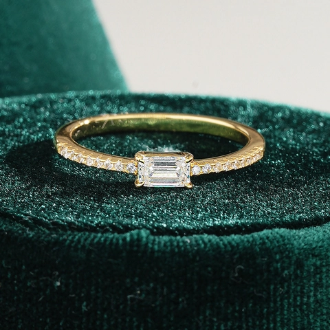925 Sterling Silver Emerald Cut Moissanite Zirconia Ring For Women 18K Gold Plated Rectangle Pave Fashion Jewelry Ring Gift