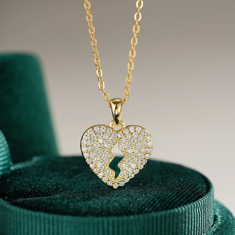 Collana Con Ciondolo a Cuore in Argento Sterling 925 Placcata Oro 14K Con Design a Fulmine Gioielli alla Moda per Donna