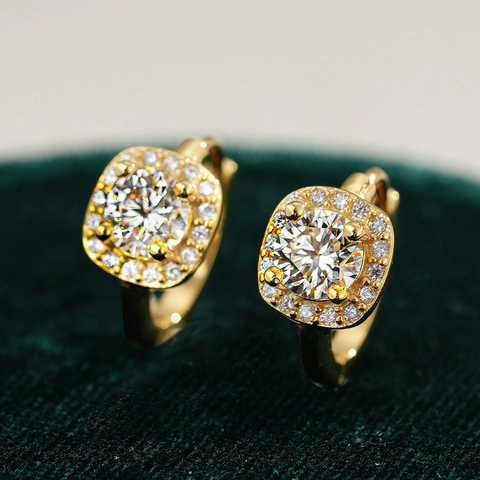 925 Sterling Silver Moissanite Zirconia Square Halo Hoop Earrings Luxury Elegant Rhinestone Jewelry Gift For Women Ladies