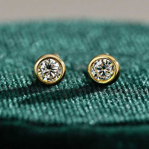 925 Sterling Silver Moissanite Stud Earrings For Women 18K Gold Plated Round Bubble Bezel Moissanite Earrings Wedding Jewelry Gift