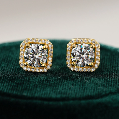 925 Sterling Silver Square Halo Stud Earrings For Women Luxurious Moissanite Zirconia Inlaid Jewelry Geometric Ear Studs