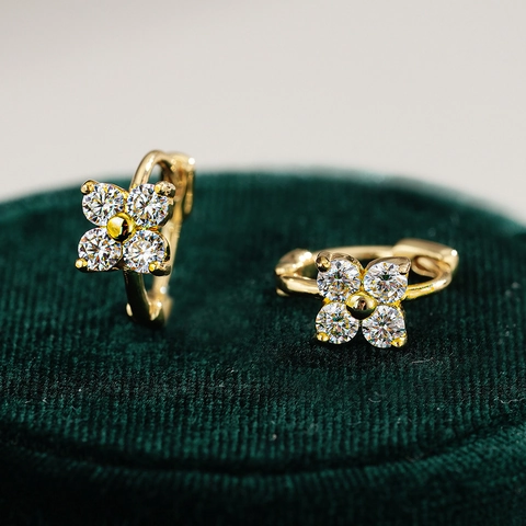 Orecchini a Cerchio Quadrifoglio in Argento Sterling S925 Moissanite Placcati Oro Fibbia a Fiore a Quattro Foglie Gioielli Donna Lusso